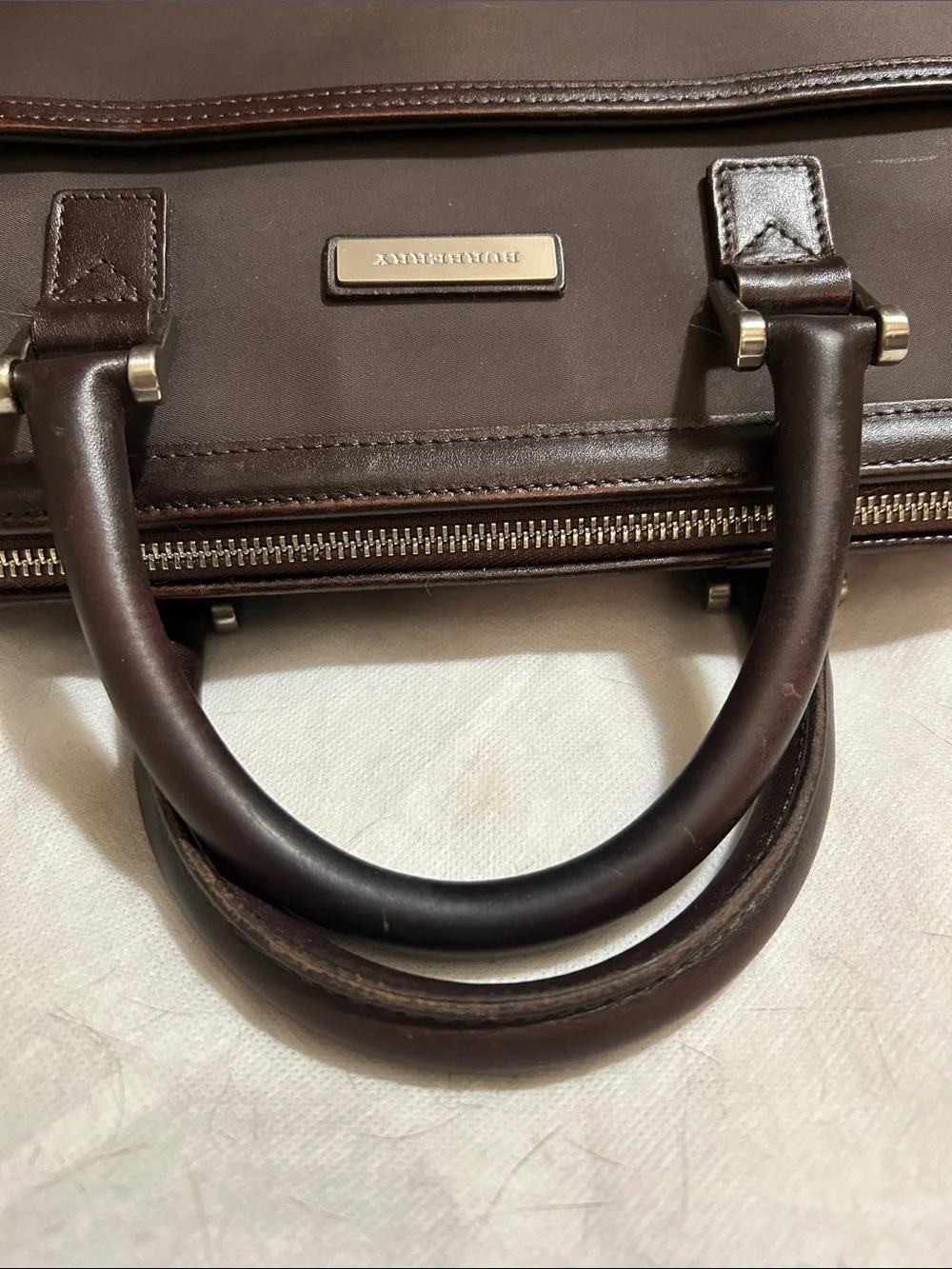 Burberry Dark Brown Leather Briefcase with Top Handles